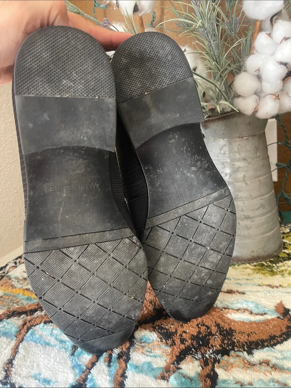 Van Heusen Black Textured Slip-On Loafers